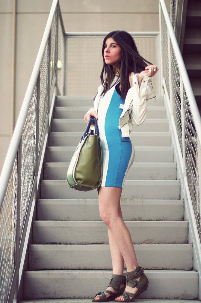 Neon scuba dress, alexander wang sandals, fashion, leather jacket, outfit