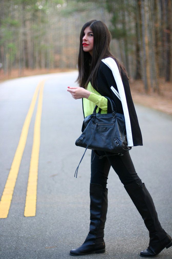Zara, Phillip Lim, Varsity Jacket, Balenciaga city bag, Fashion, Outfit, Neon Style
