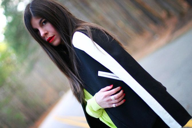 Zara, Phillip Lim, Varsity Jacket, Balenciaga city bag, Fashion, Outfit, Neon Style
