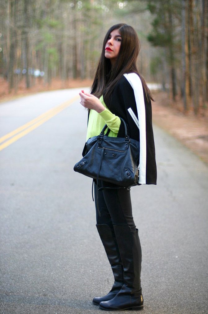 Zara, Phillip Lim, Varsity Jacket, Balenciaga city bag, Fashion, Outfit, Neon Style