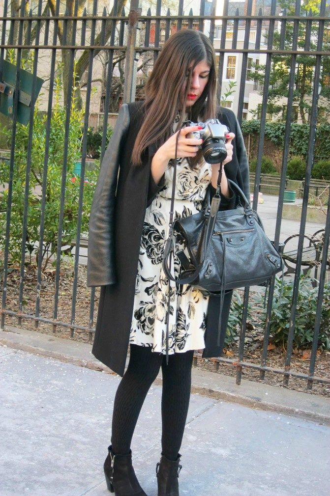 Zara leather coat, Alice+Olivia dress, Topshop Ambush boots, New York Fashion Week