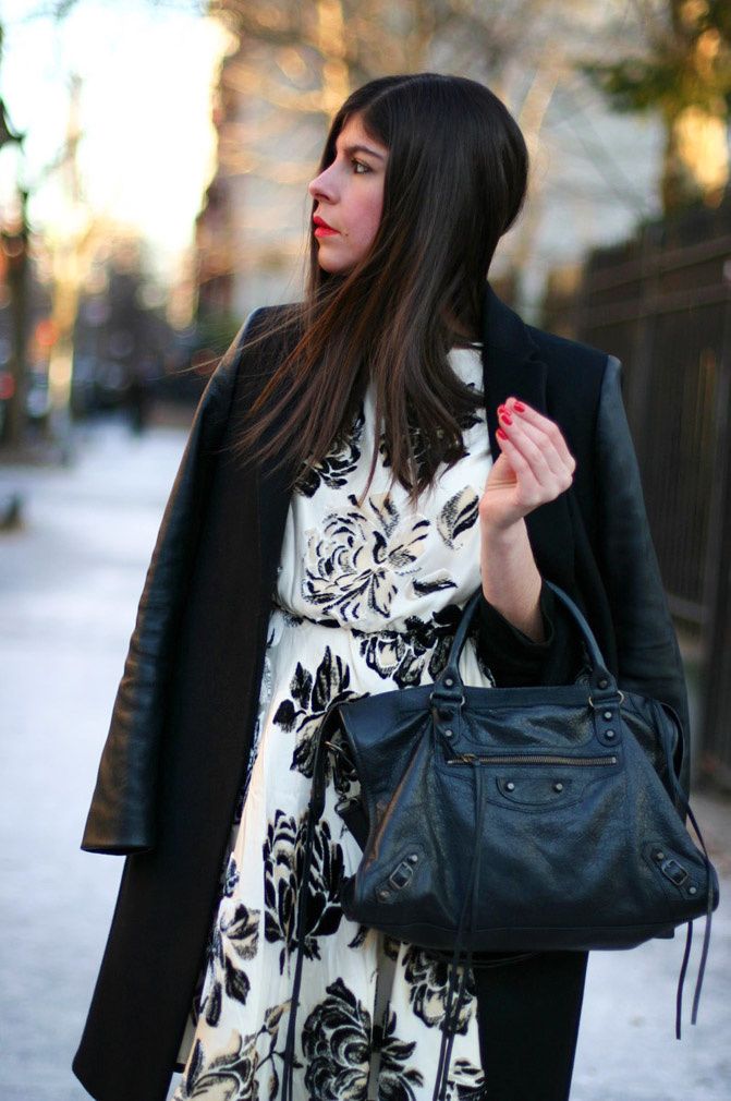 Zara leather coat, Alice+Olivia dress, Topshop Ambush boots, New York Fashion Week