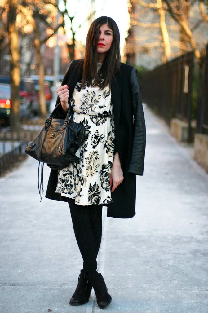Zara leather coat, Alice+Olivia dress, Topshop Ambush boots, New York Fashion Week
