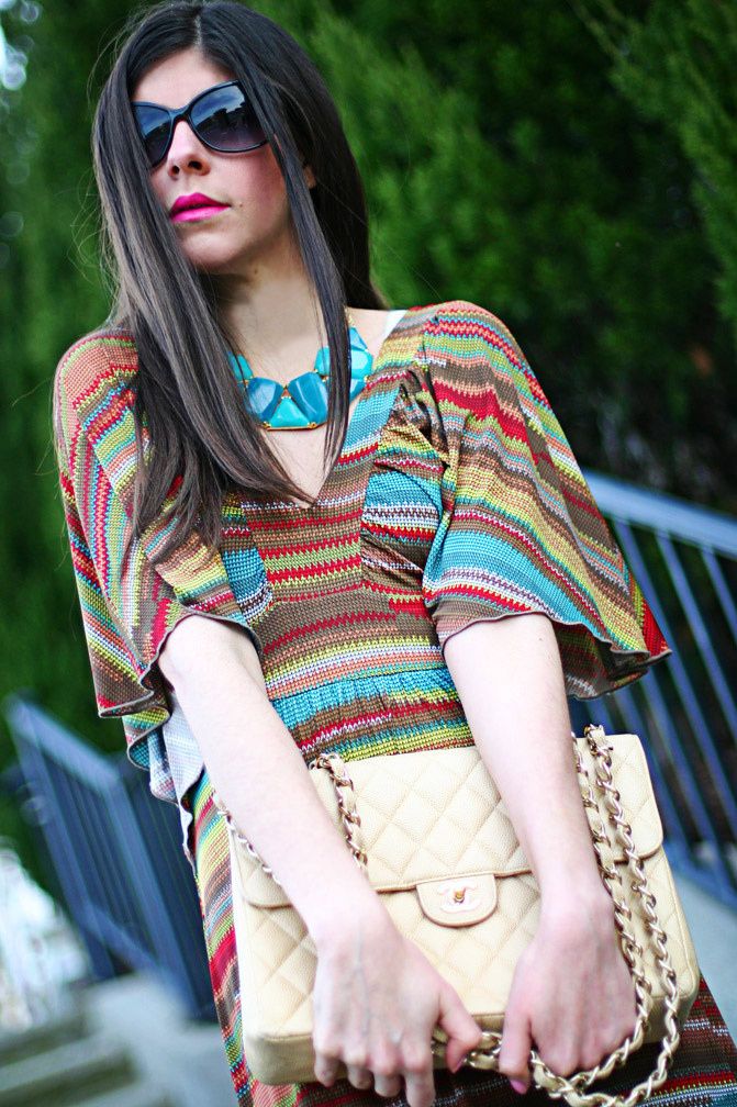 Maxi print dress, Nicole Richie style, Chanel Jumbo Maxi Flap bag, Fashion, Outfit, Jessica Simpson Dany