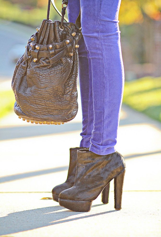 Senso pony hair ankle boots, Alexander Wang Diego Bucket Bag, Fashion, Hue corduroy ribbed leggings