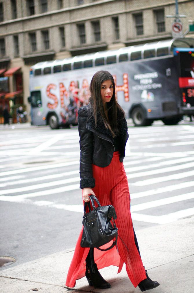 New York Fashion Week, Topshop Ambush boots, Pleated Maxi Skirt, Balenciaga Classic City day bag