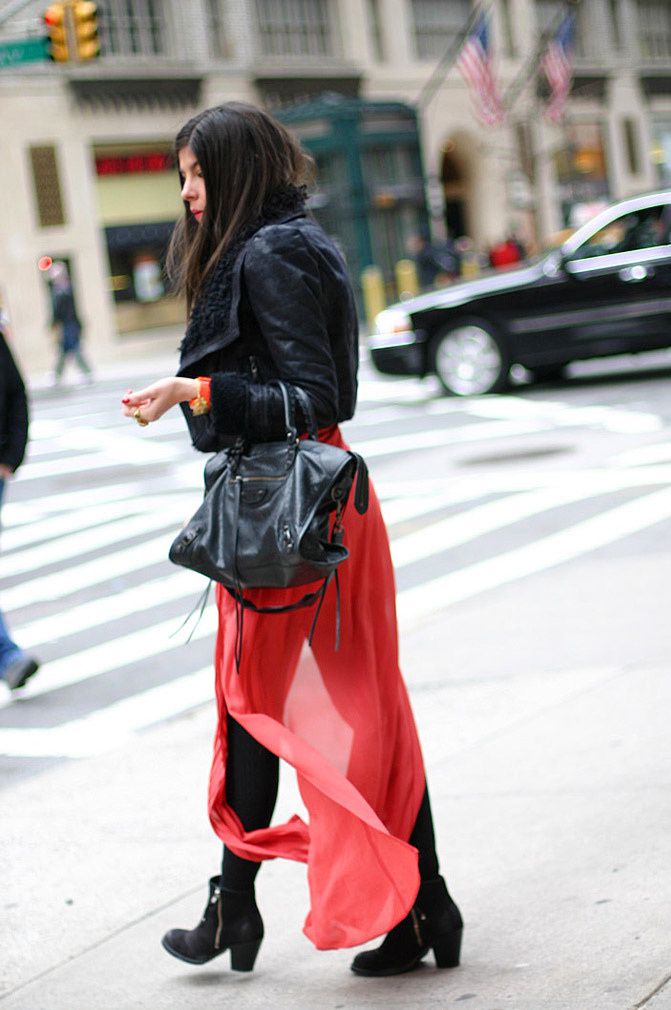New York Fashion Week, Topshop Ambush boots, Pleated Maxi Skirt, Balenciaga Classic City day bag