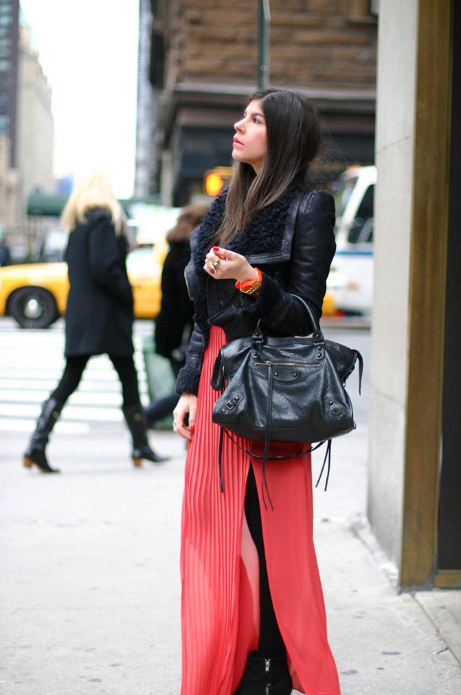 New York Fashion Week, Topshop Ambush boots, Pleated Maxi Skirt, Balenciaga Classic City day bag