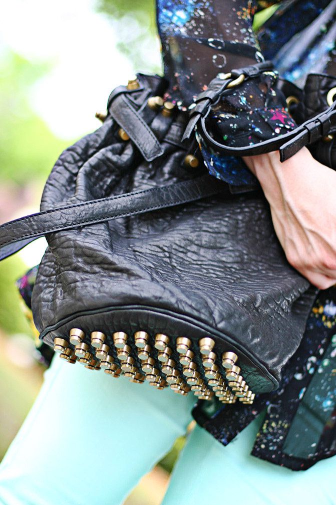Alexander Wang boots, Galaxy print blouse, skinny jeans, alexander wang diego bucket bag, Fashion