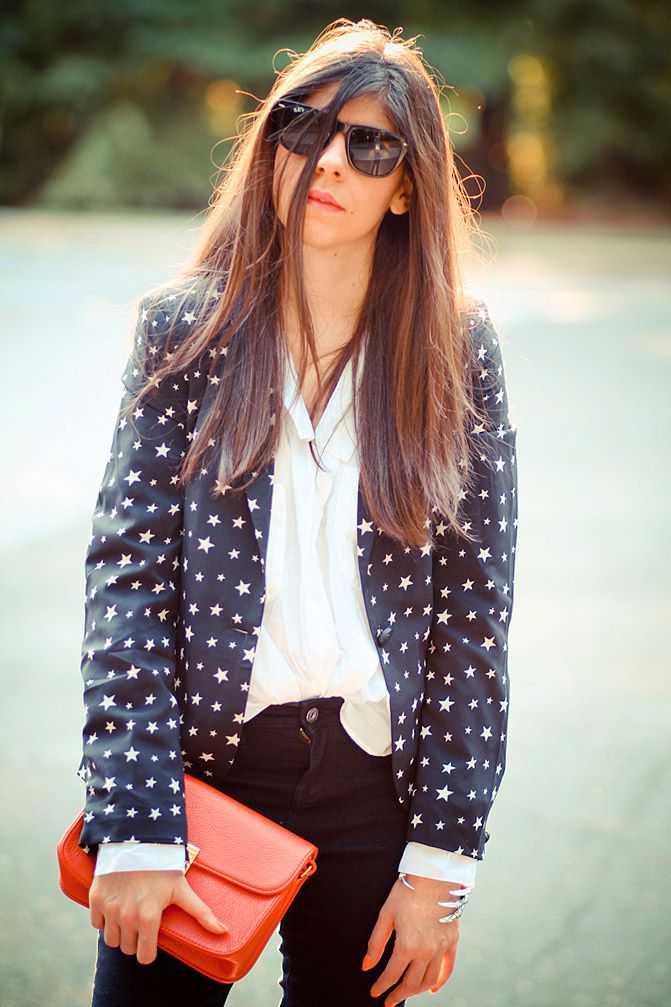 Saddle Shoes, Celine bag, Talon cuff pamela love, Fashion, Outfit, Star print blazer