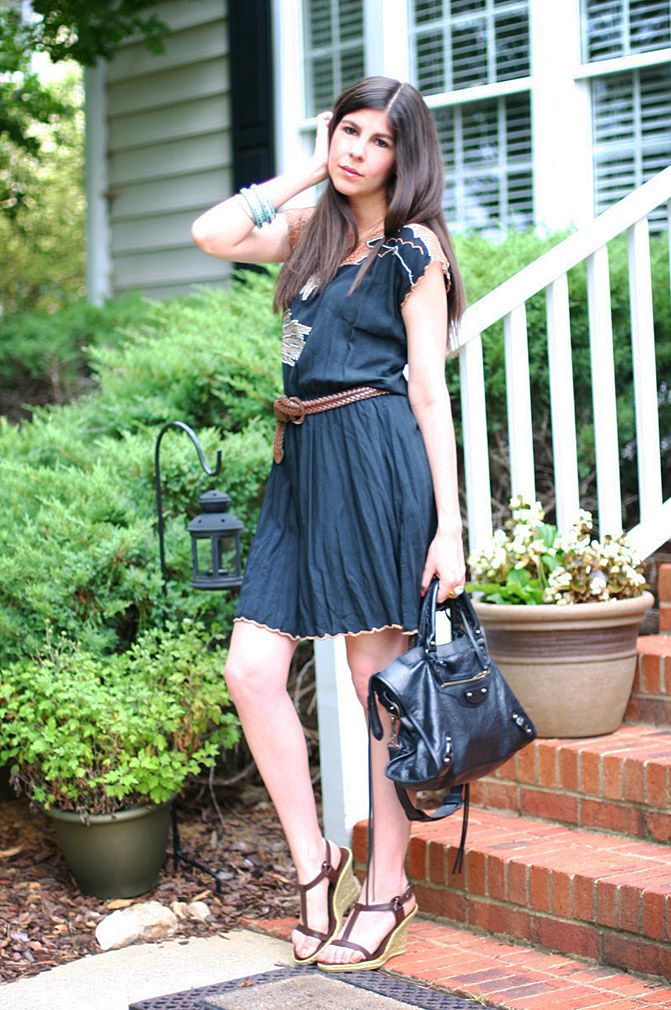Vintage crochet dress, Balenciaga classic city bag, YSL arty oval ring, Fashion