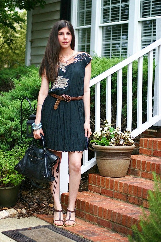Vintage crochet dress, Balenciaga classic city bag, YSL arty oval ring, Fashion