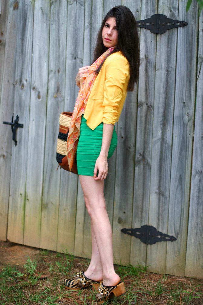 body con skirt, fashion outfit, rebecca minkoff bags, style, chic, otrera hamsa scarf