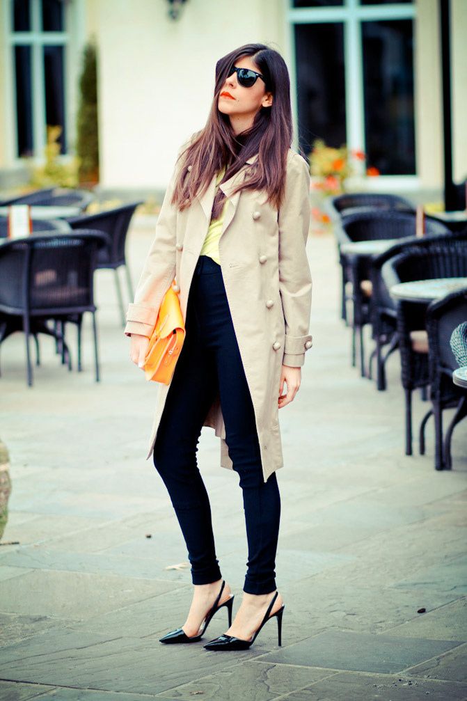 Marc Jacobs trench coat, Stella McCartney heels, Fashion outfit, Neon style
