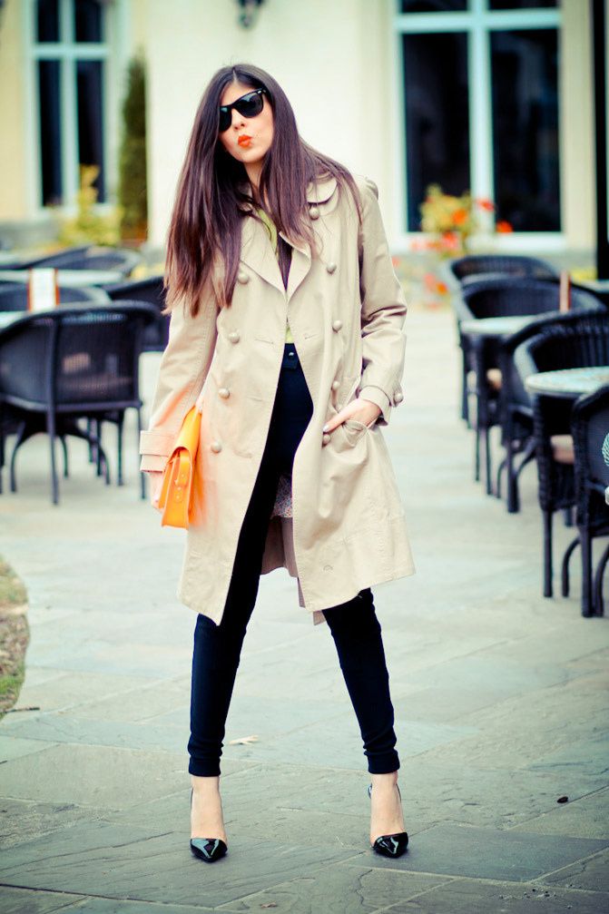 Marc Jacobs trench coat, Stella McCartney heels, Fashion outfit, Neon style