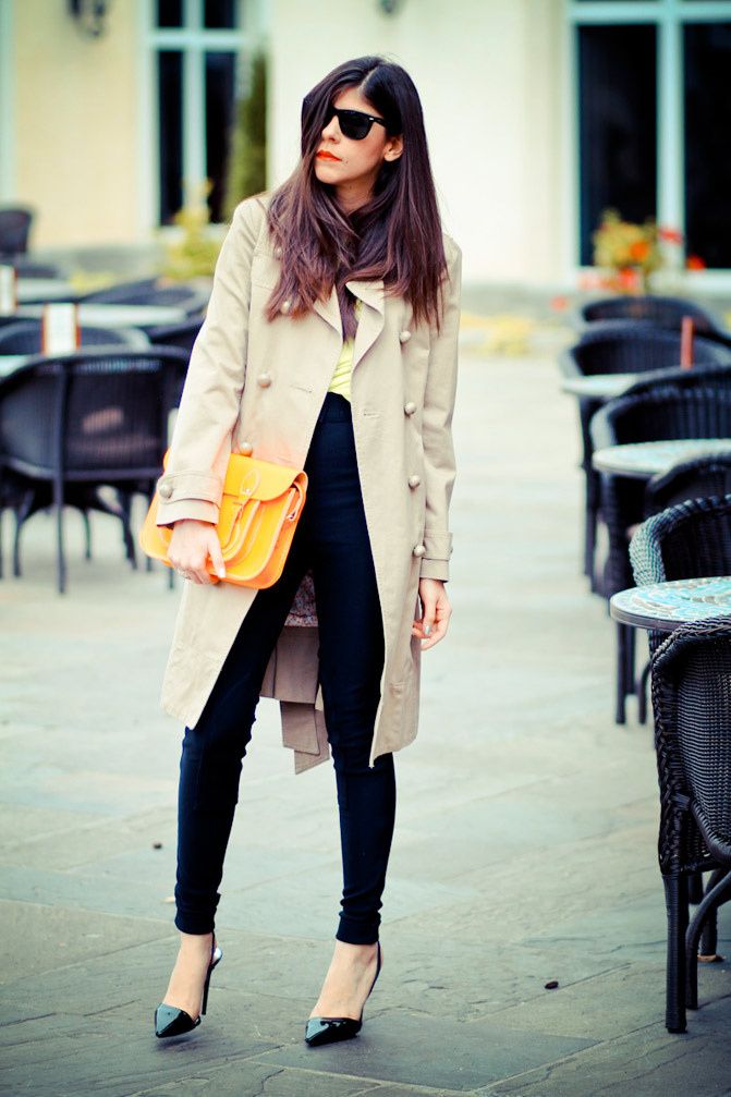 Marc Jacobs trench coat, Stella McCartney heels, Fashion outfit, Neon style