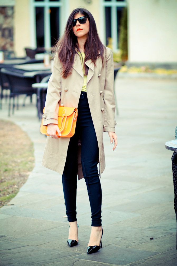 Marc Jacobs trench coat, Stella McCartney heels, Fashion outfit, Neon style