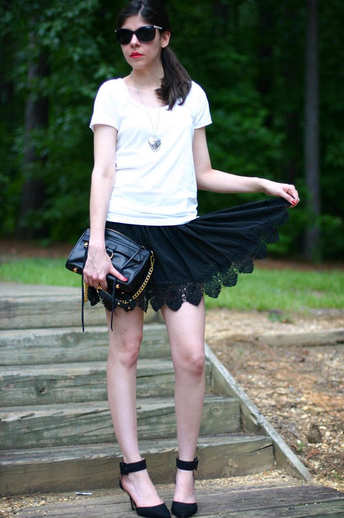 Lace skirt, Zara heels, Rebecca Minkoff M.A.C. Bag, Fashion Outfit