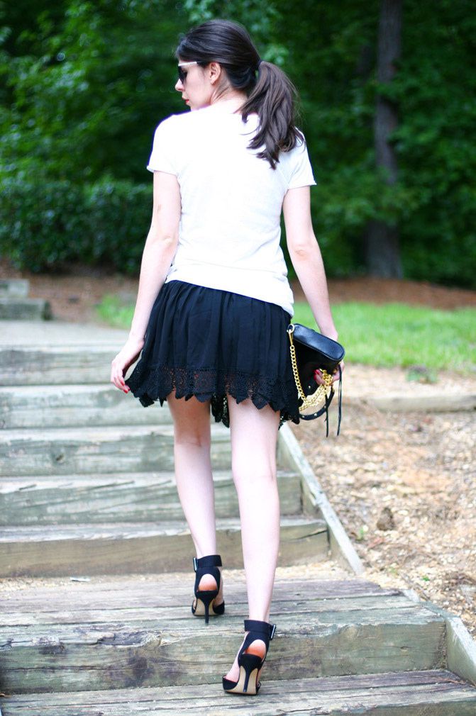 Lace skirt, Zara heels, Rebecca Minkoff M.A.C. Bag, Fashion Outfit