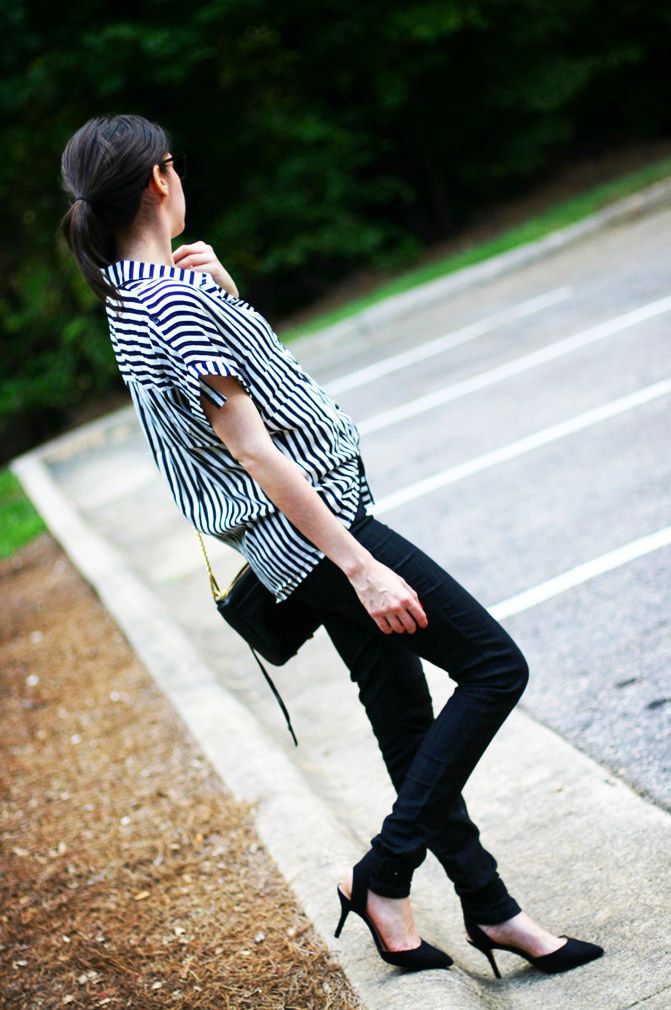 Striped blouse, Zara heels, Rebecca Minkoff M.A.C. Bag, Fashion Outfit