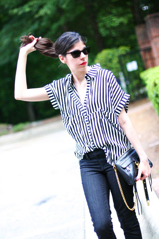 Striped blouse, Zara heels, Rebecca Minkoff M.A.C. Bag, Fashion Outfit
