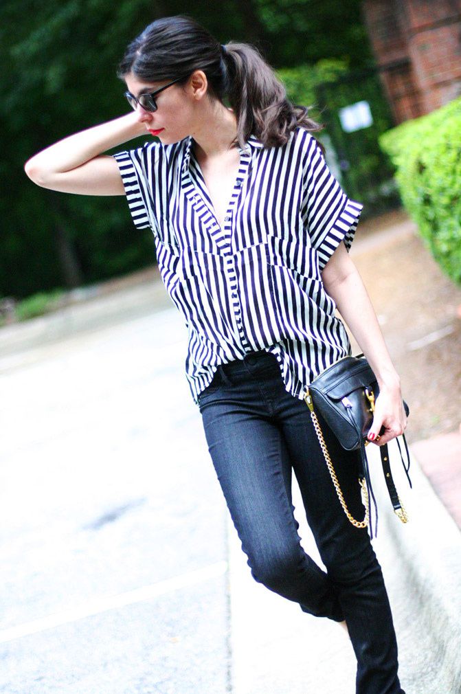 Striped blouse, Zara heels, Rebecca Minkoff M.A.C. Bag, Fashion Outfit