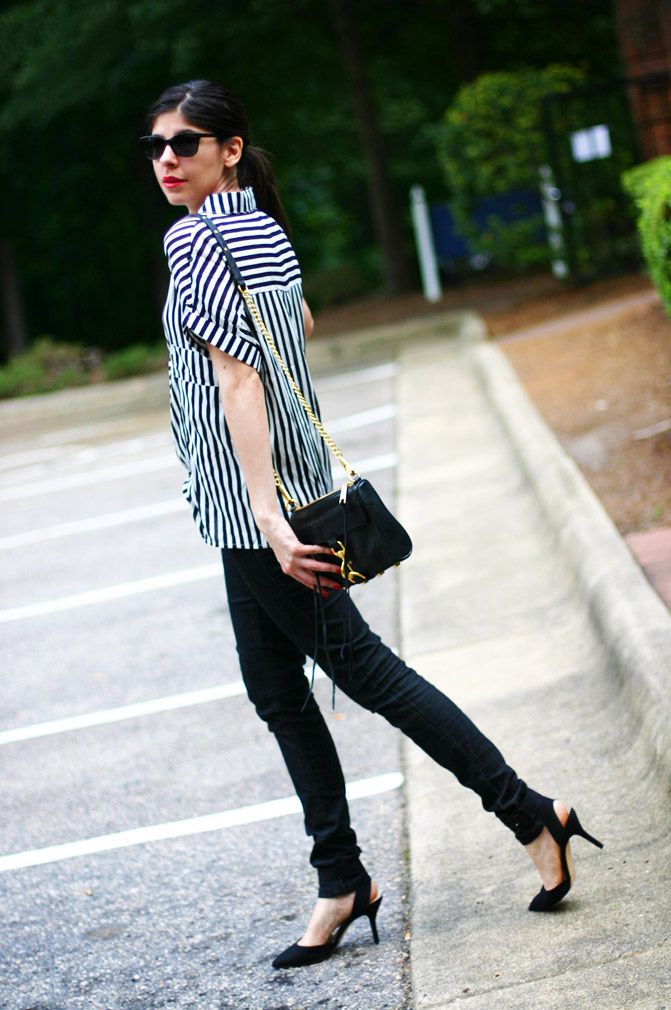 Striped blouse, Zara heels, Rebecca Minkoff M.A.C. Bag, Fashion Outfit