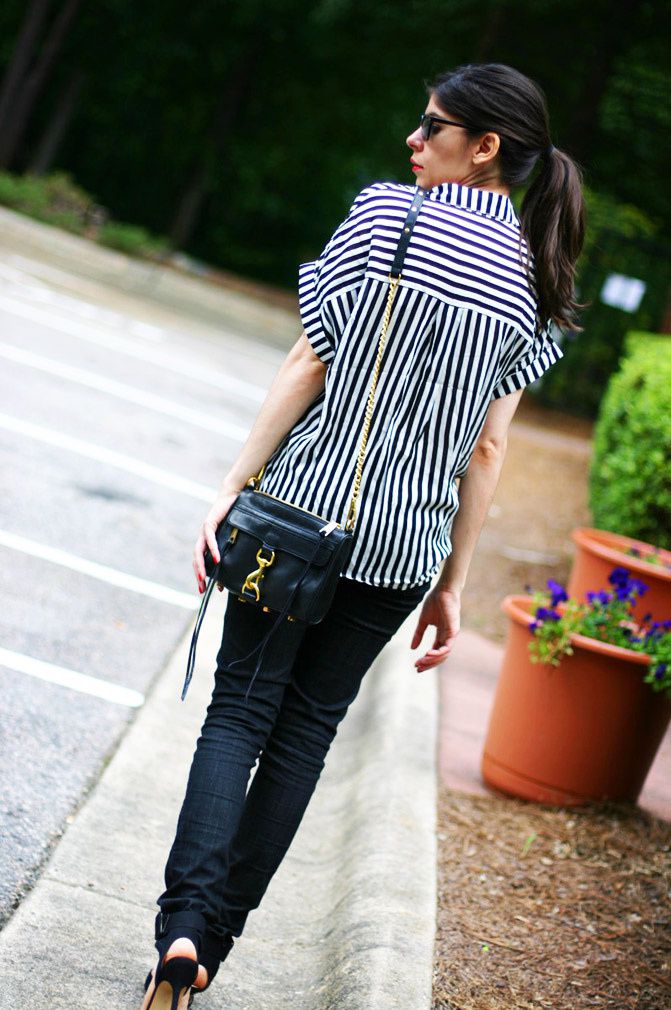 Striped blouse, Zara heels, Rebecca Minkoff M.A.C. Bag, Fashion Outfit