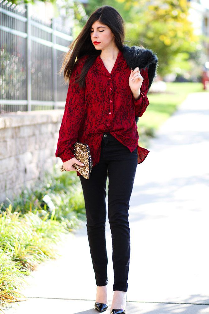 Stella McCartney sling back heels, Topshop skinny jeans, faux fur vest, Fashion outfit
