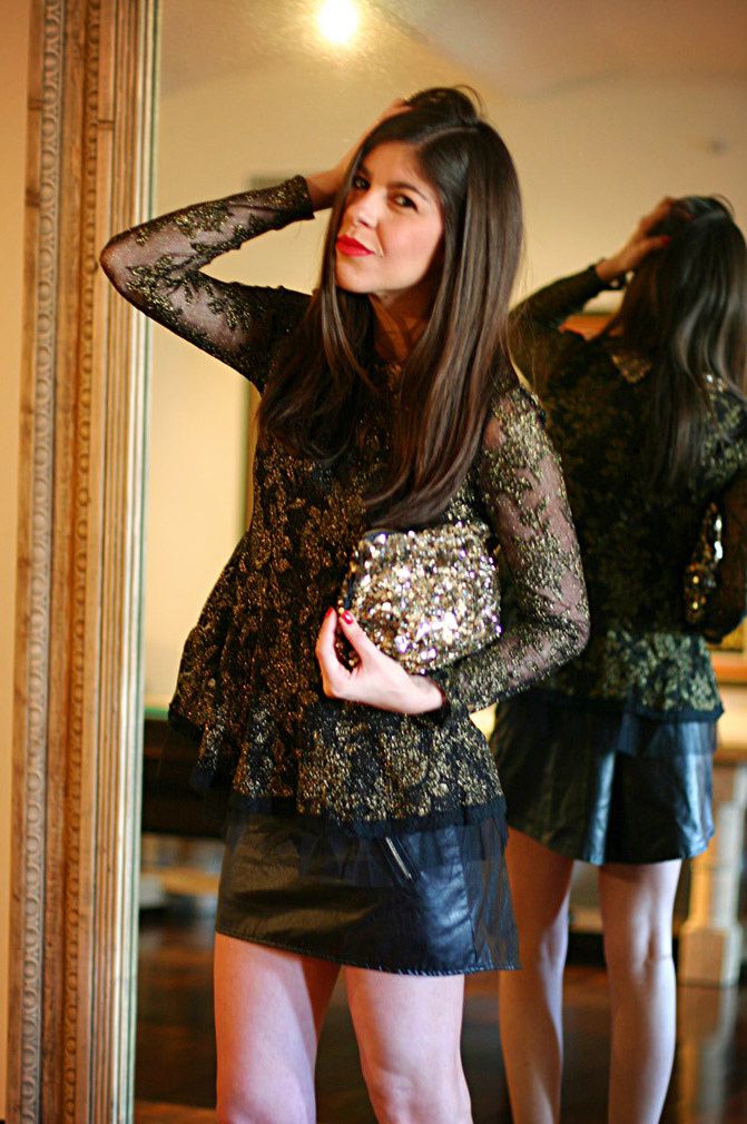 sequin peter pan blouse, zara gold sequin clutch, new york fashion week, zara ankle strap heels,