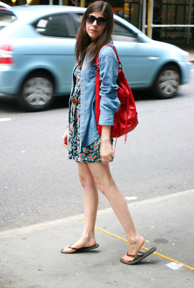MOMA, New York, Topshop denim shirt, Balenciaga day hobo bag, sanuk sandals, Floral romper erin wasson kate moss