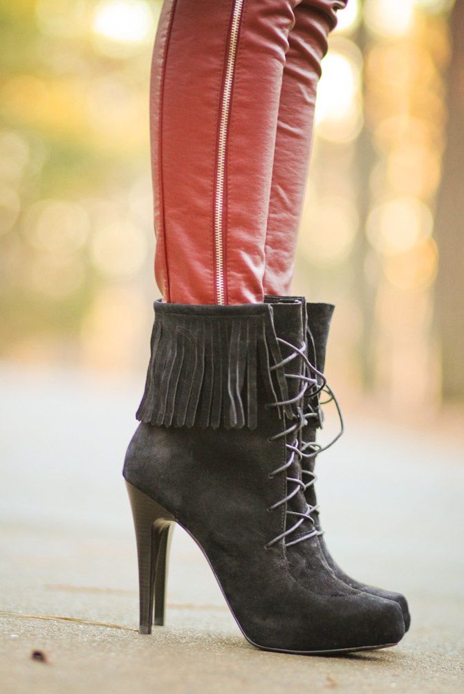Balmain fringe boots, Red skinny Leather pants, Fashion
