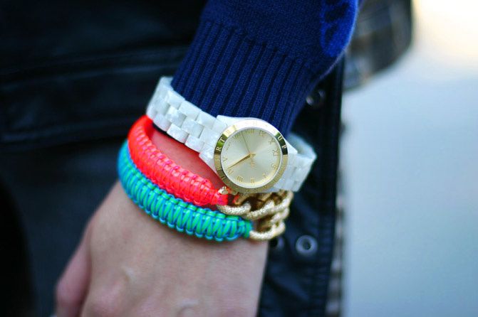 supertrash fashion watch, neon friendship bracelets