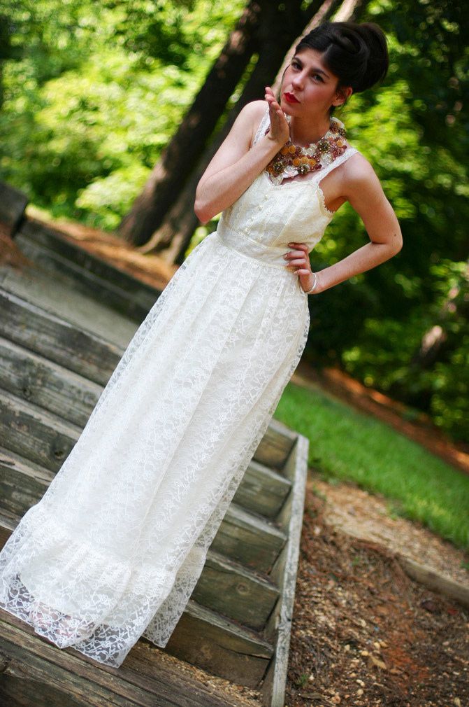 maxi lace dress, alexander wang wedge sandals, statement necklace, audrey hepburn hairstyle