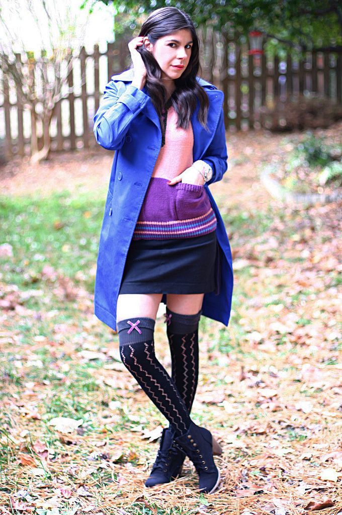Victoria's Secret Trench coat in blue, Juicy Couture knee socks, Marc by Marc Jacobs sweater, Fashion, Outfit