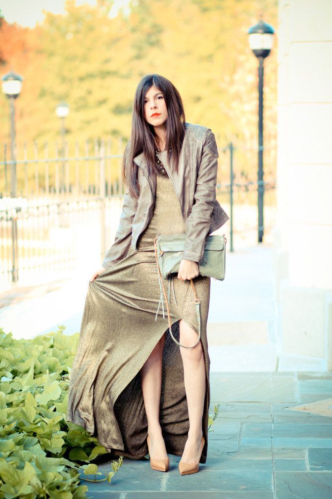 Christian Louboutin Pigalle, Gold Maxi Dress, Rebecca Minkoff MAC bag, Fashion Outfit