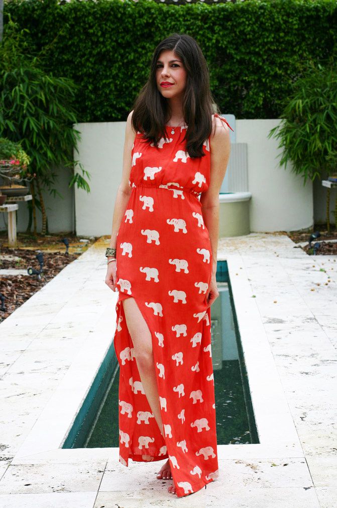 High Slit Maxi Dress, elephant print, maxi dress, fashion, outfit, bonsai garden