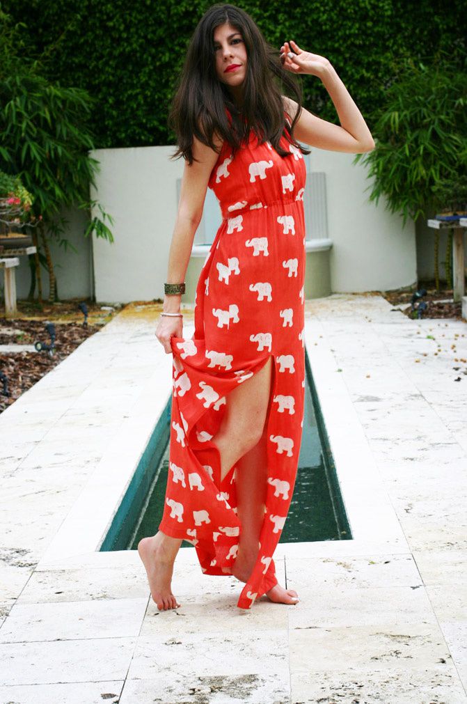 High Slit Maxi Dress, elephant print, maxi dress, fashion, outfit, bonsai garden