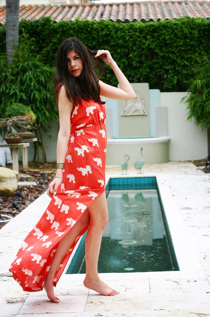 High Slit Maxi Dress, elephant print, maxi dress, fashion, outfit, bonsai garden