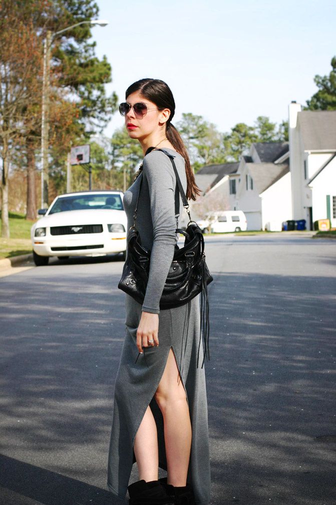 zara ankle boots, maxi dress, fashion, zara necklace, outfit, balenciaga bag