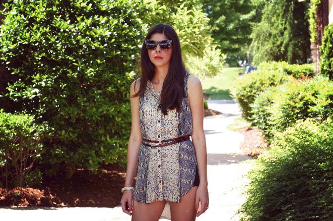 shirt dress, snakeskin print blouse, fashion, sole society, karen walker perfect day sunglasses