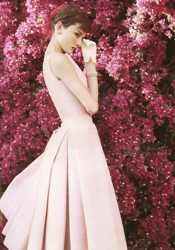 pink dress, Audrey Hepburn fashion, fashion chalet