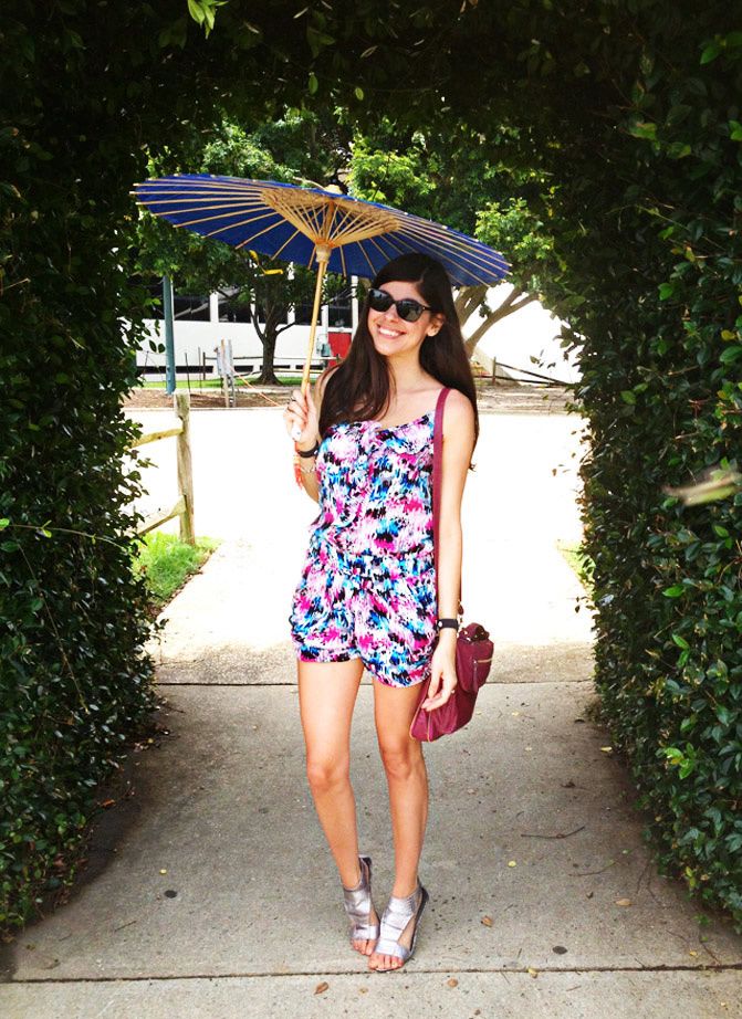 rompers, grecian sandals, fashion, outfit, chinese umbrella, pink messenger cross body bag