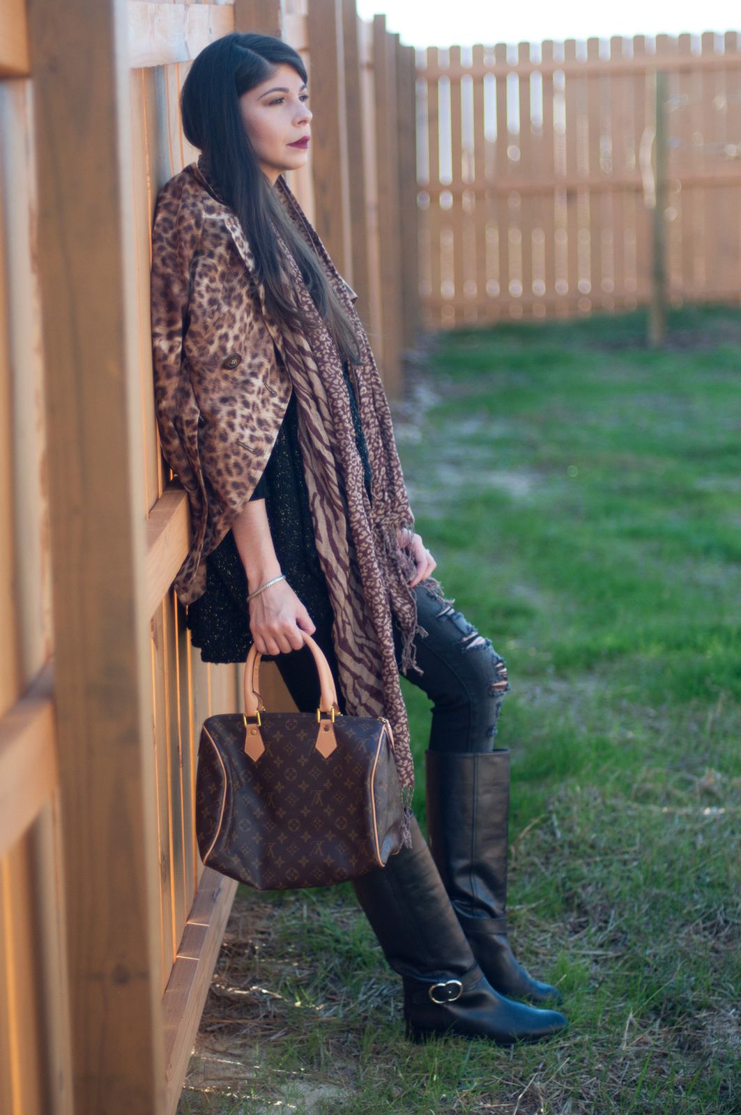 Leopard Trench Coat & Riding Boots