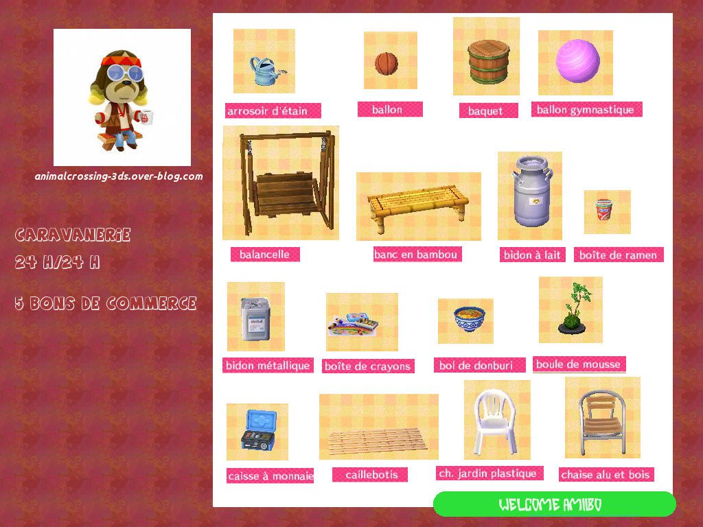 Les objets de la caravanerie (Joe) : en cours de réalisation - Animal  Crossing New Leaf