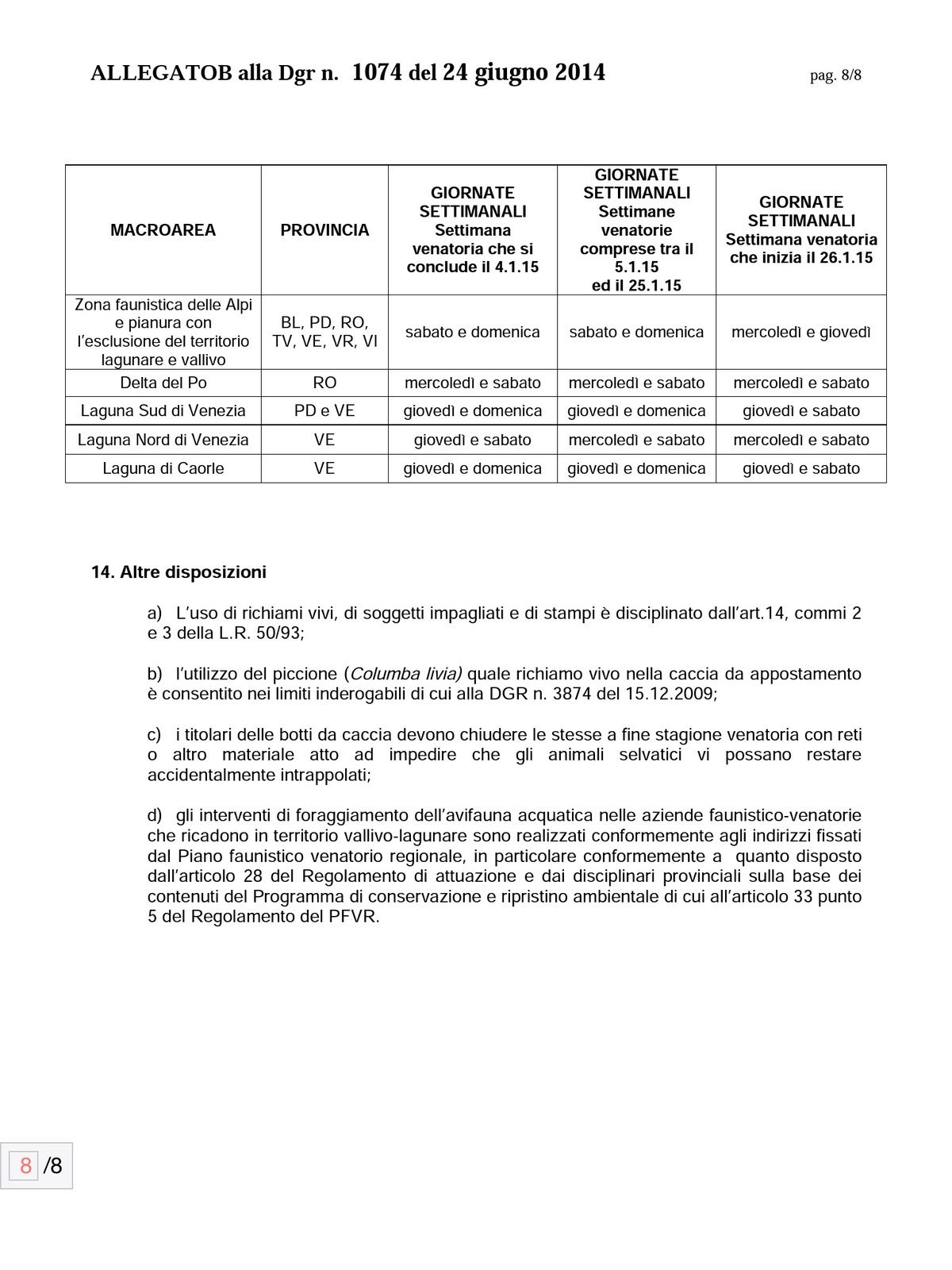 Calendario Venatorio Veneto 2014/2015