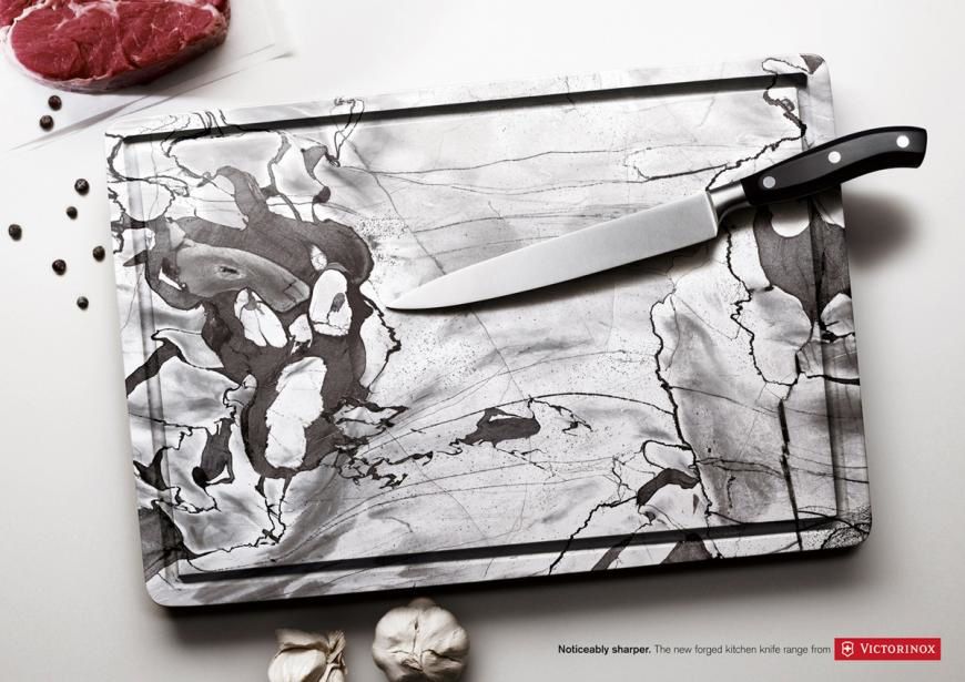 "Noticeably sharper. The new forged kitchen knife range from Victorinox." // Agence :  Demner, Merlicek & Bergmann, Autriche, pour la marque de couteaux de cuisine Victorinox (Février 2008)