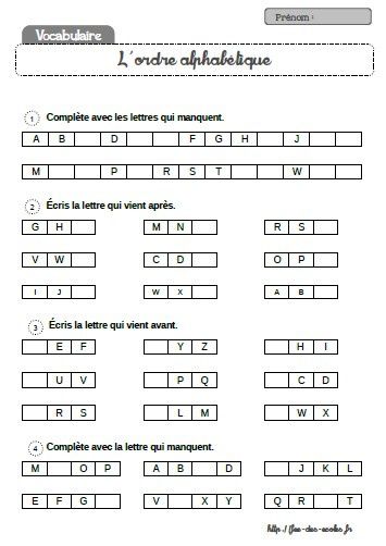 Ranger les mots dans l'ordre alphabétique CP-CE1-CE2 - Fée des écoles