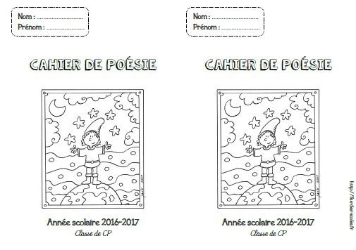 Page de garde : Cahier de poésie -CP-CE1-CE2-CM1-CM2 - Fée des écoles