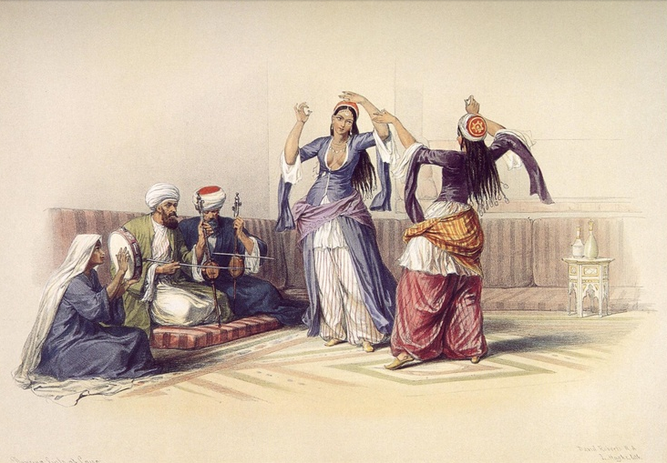 Ghawazi, Le Caire. Lithographie de David Roberts, 1842